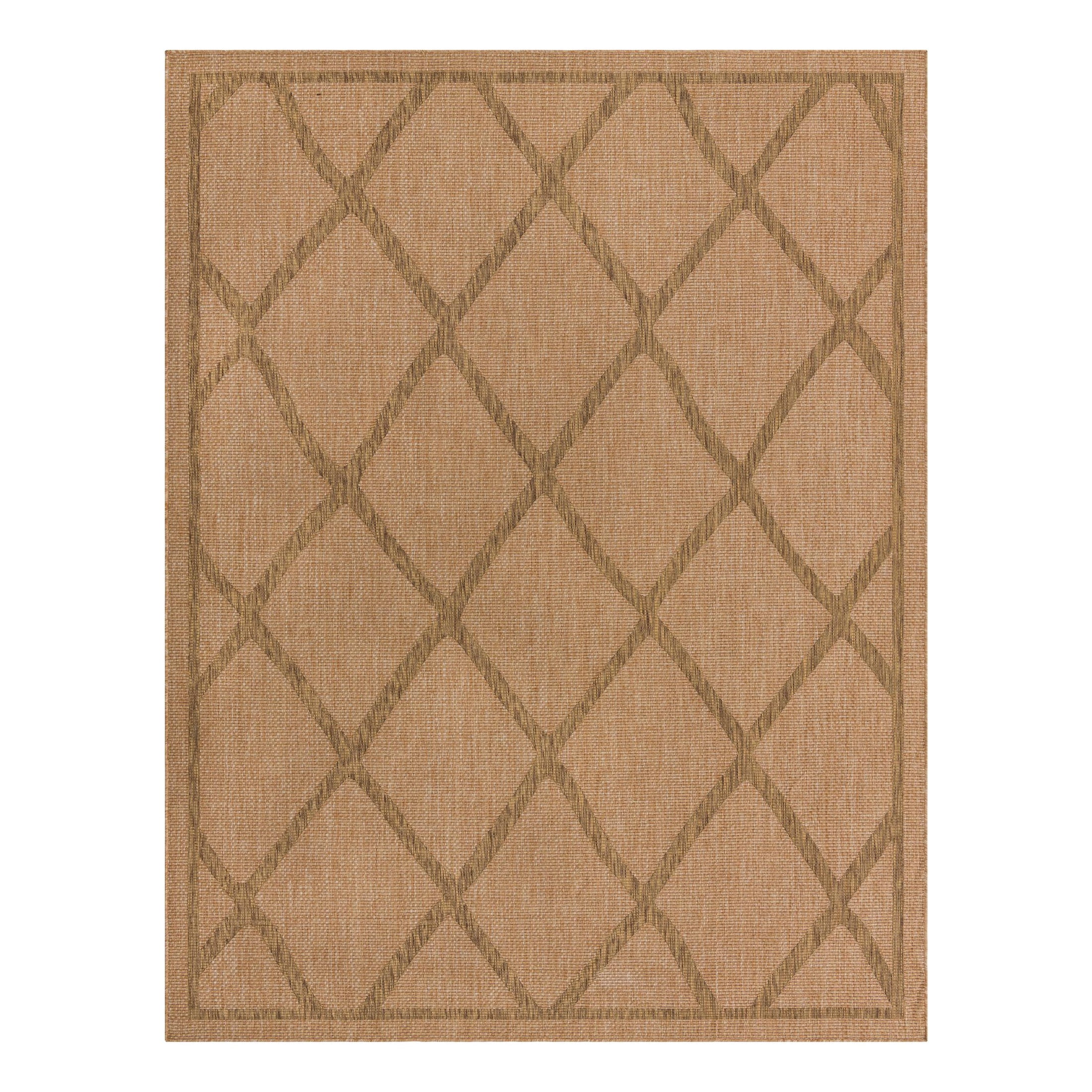 Unique Loom Outdoor Trellis Collection Area Rug - Diamonds (9' x 12' 2" Rectangle Light Brown/Brown)