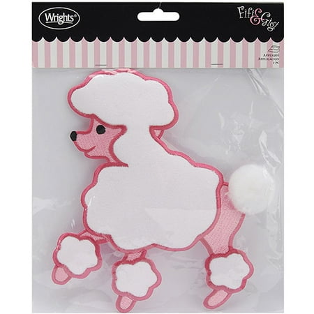 Wrights Fifi & Gigi Iron-Ons Applique, 7-3/8" x 6-1/4" x 5/8", Pink and White Poodle