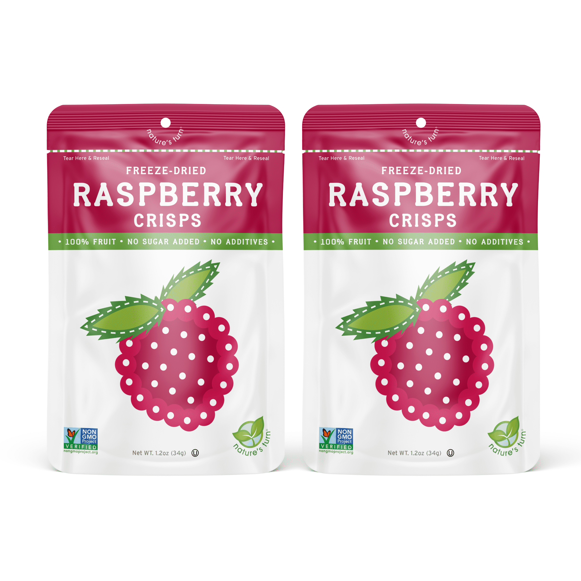 Nature’s Turn Freeze-Dried Raspberry Crisps, No Added Sugar, Healthy Natural Fruit Crisp Snack for School Lunches, 12 Pack (0.53 oz Each)