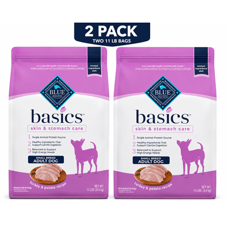 Blue Buffalo Basics Small Breed Adult Dog Food, Skin & Stomach, Turkey & Potato Recipe, 11lb (2 Pack)