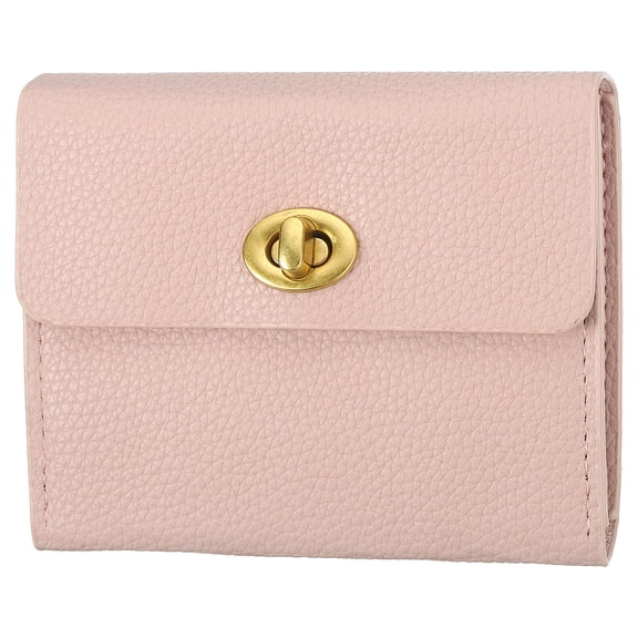 Uxcell Small Leather Wallets for Women with Metal Buckle, Stylish Card Holder Wallet Card Case Coin Purse for Cash Business Men and Women, Pink