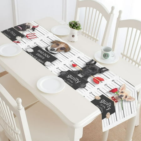 Devils Table - MYPOP Halloween Devil Pug Dog Table Runner Home Decor 14x72 Inch,Mugshot Funny Dog Table Cloth Runner for Wedding Party Banquet Decoration