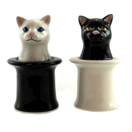 Tabletop Cats In Hat Salt & Pepper Set Ceramic Magnetic