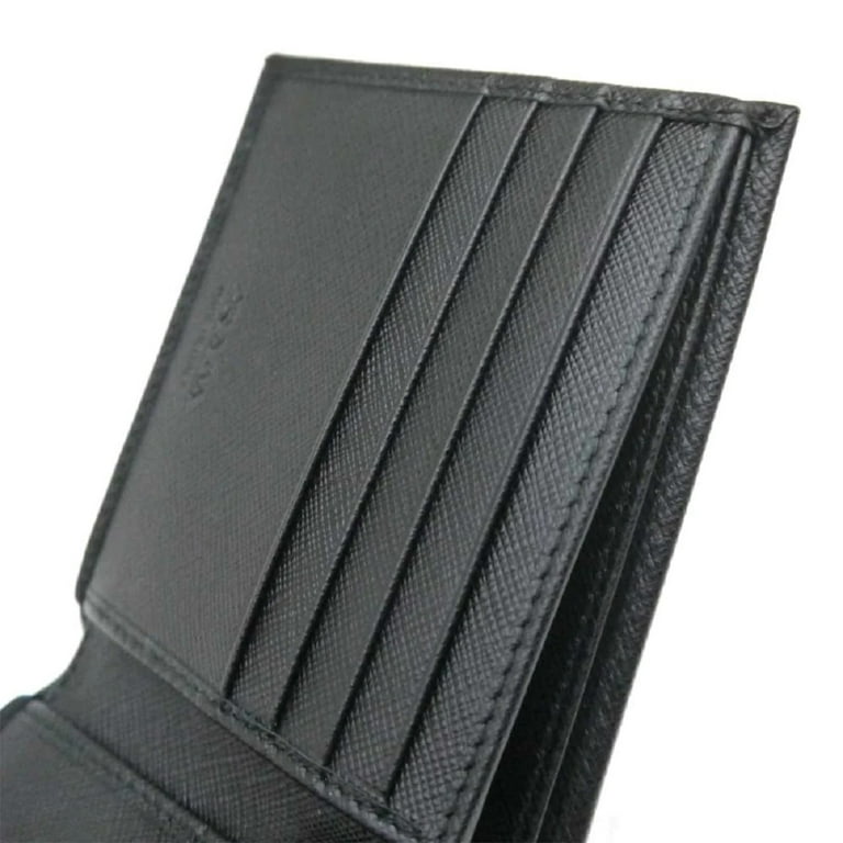 New Prada Black Navy Vitello Micro Grain Leather Bifold Wallet