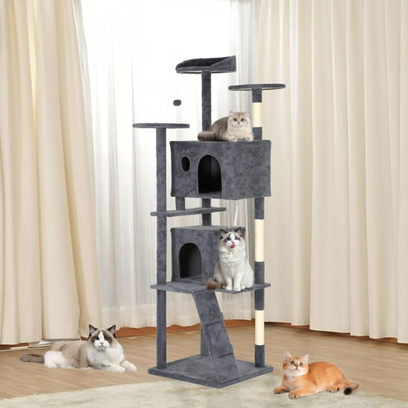 Dkelincs 81" Multi-Level Cat Tree Tower with Scratching Posts, 2 Condos & 3 Top Perches, Cat Condo Furniture Activity Center for Kittens Pet Play, Dark Gray