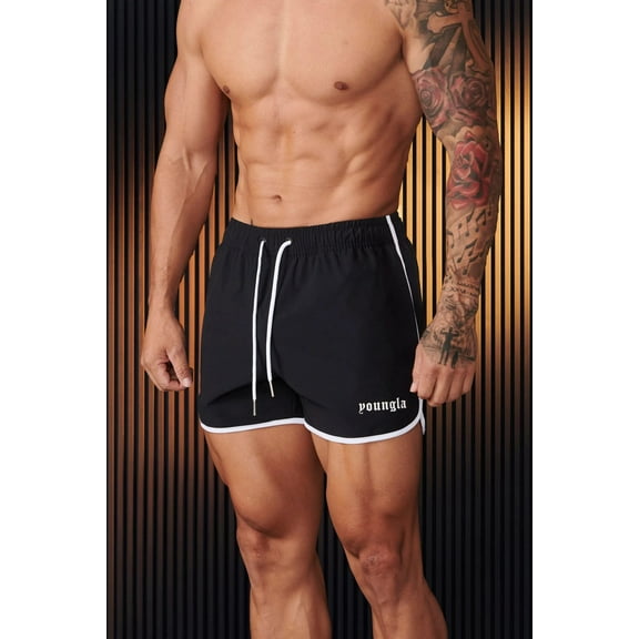 Mens Shorts YOUNGLA Running Gym Athletic Workout Bodybuilding Booty Track Shorts Vintage Fitted Short