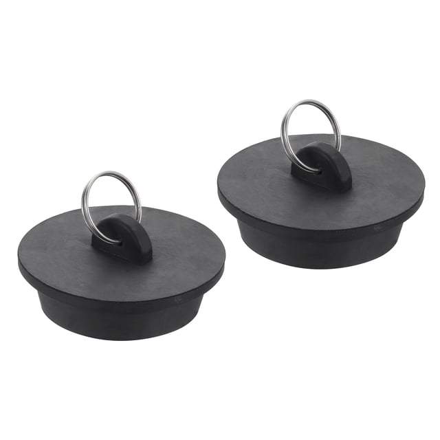 Tapón de drenaje de goma de 2 piezas con anillo colgante se adapta de 1-3/4 pulgadas a 1-7/8 pulgadas, negro