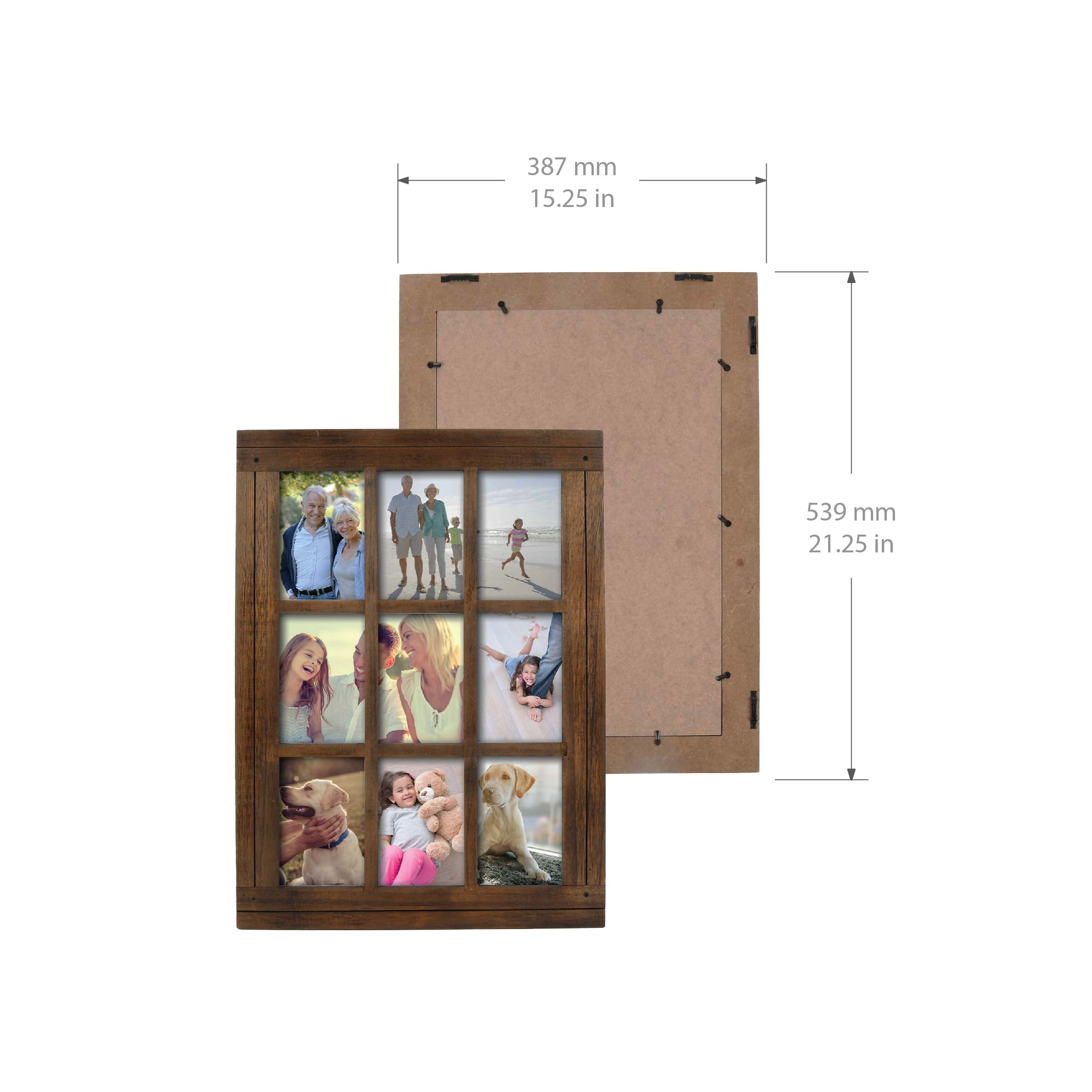 Prinz Homestead Distressed Walnut 9-Opening Collage Picture Frame, for 4x6 Photos, Wall Hanging
