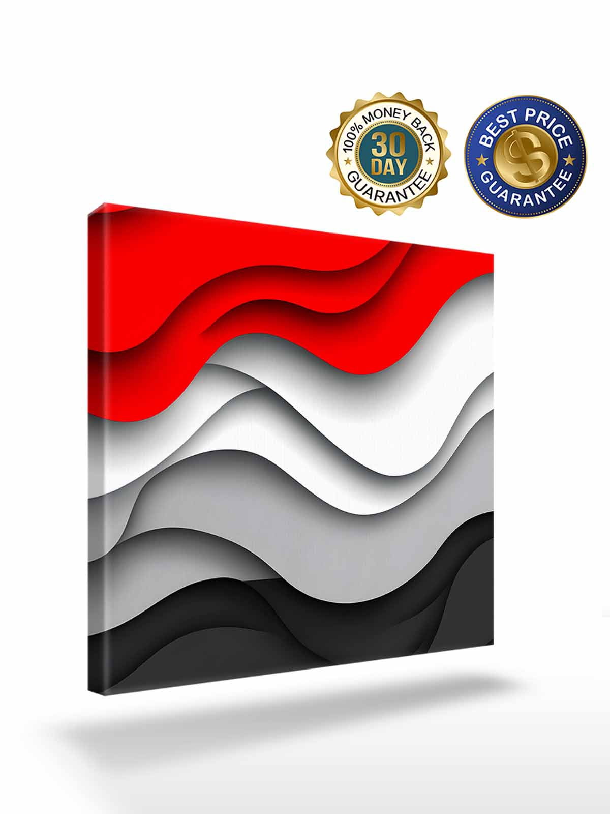 Red Black Waves Canvas Wall Art, Abstract Water Ripple Modern Gradient Framed Wall Decor Modern Artwork Prints Painting for Living Room, Bedroom, Kitchen & Cafe Decor 16x16 Inch