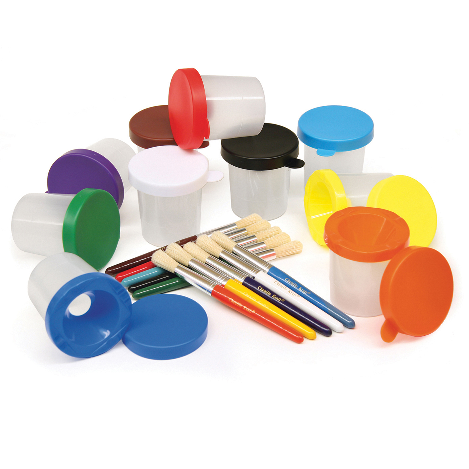 No-Spill Paint Cup Set, Round w/Brushes, 10/pkg