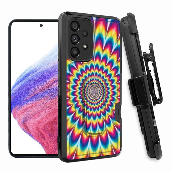 ANJ  Rugged Shockproof Hoster Case w/Card Slot, Kickstand   Tempered Glass Cover for Samsung Galaxy A33 5G - Colorful Visual