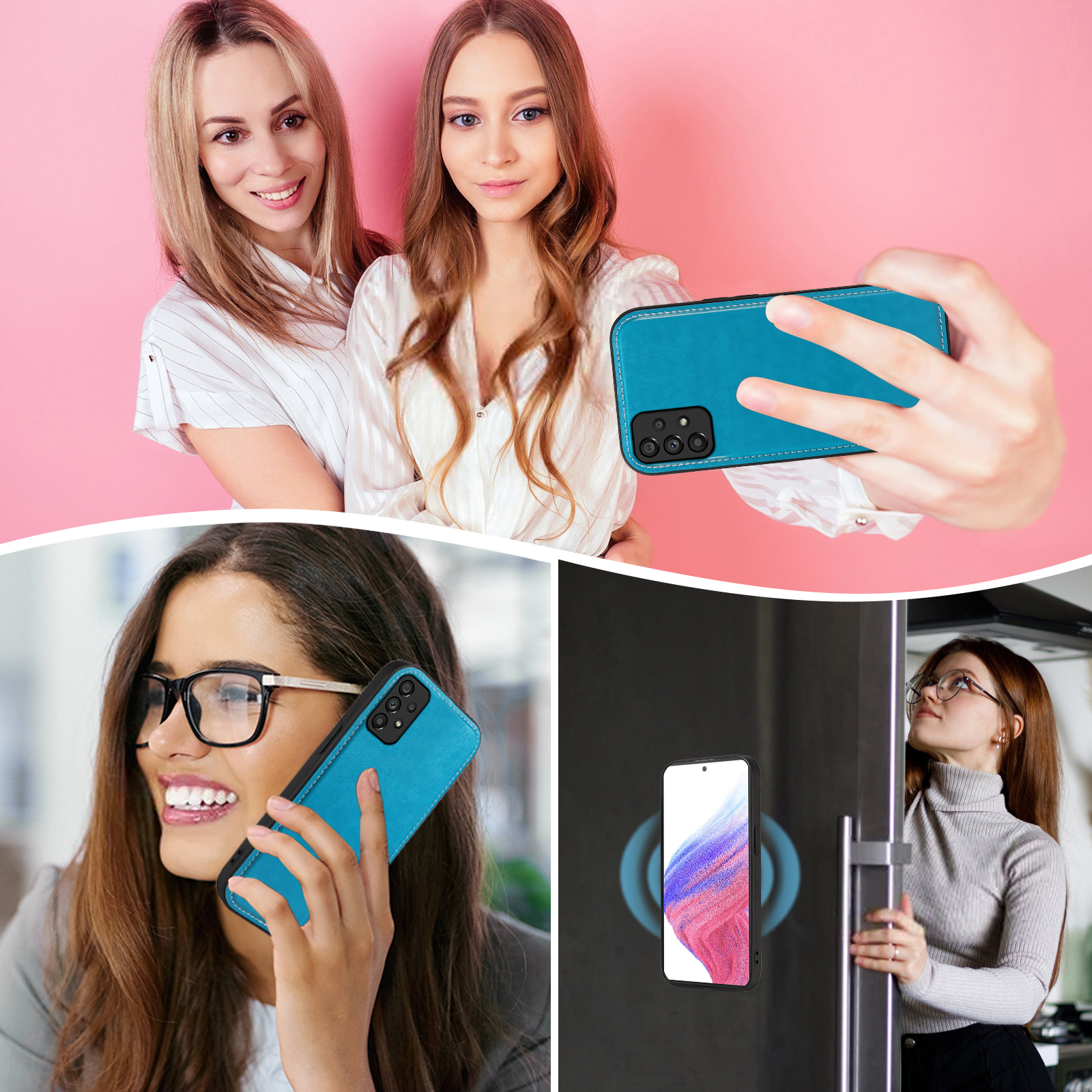 Asuwish Phone Case for Samsung Galaxy A53 5G Zipper Wallet Detachable Cell Cover with Tempered Glass Screen Protector Crossbody Strap Flower Flip Card Holder A 53 G5 53A SM A536U 6.5" 2022 Women Blue