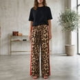 thumbnail image 5 of adaychics Leopard Pants Women Side Striped Elastic Waist Drawstring Trousers Fashion Pants Daily Wear, 5 of 8