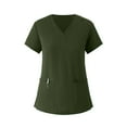 thumbnail image 5 of WTOBBY Women's Short Sleeve Solid Color Scrubs Set with Pockets, V-Neck Top and Pants, 2-Piece Nursing Uniform, Medical Workwear for Caregivers,Army Green L, 5 of 5