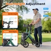 WalkMate مشاية قابلة للطي مع مقعد قابل لضبط الارتفاع، عجلات 10”، تصميم مدمج قابل للطي، أداة مساعدة خفيفة الوزن للمشي لكبار السن أطول 5.3~7 قدم، أخضر