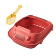 thumbnail image 2 of Semi Enclosed Cat Litter Box, High Sides with Scooper Cat Sand Box Portable Cat Sand Basin Deep Toilet Kitten Toilet for All Kinds of Cat Litter , Red 37x51x19.5cm, 2 of 8