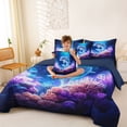 thumbnail image 3 of Manfei Neon Underwater Dolphin Twin Bedding Sets for Kids Boys and Girls, Marine Fantasy Print Bedding Comforter Set, Navy Reversible 7pcs, 3 of 6