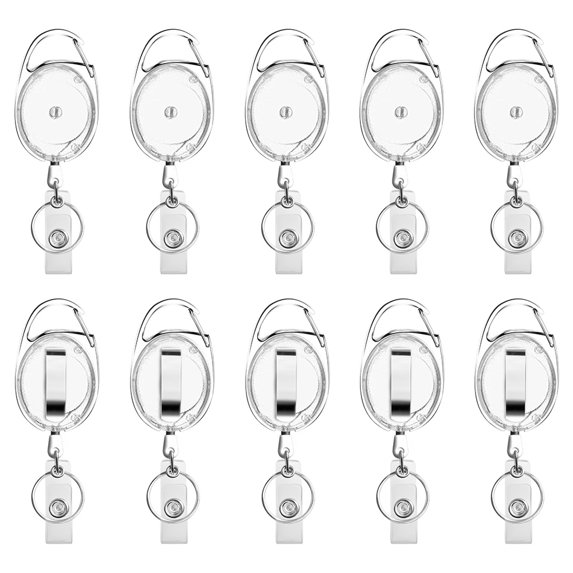 Muka 10Pcs Carabiner Badge Holder Reels With Back Splint and Key Ring-TransparentWhite