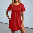 thumbnail image 2 of hotojiny Spring Dresses for Women Loose Fit Casual Pleated Mini Dresses Soft Short Sleeve Crewneck Sundresses for Beach Travel, 2 of 7