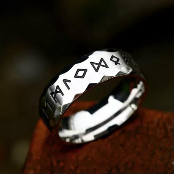 K-KED Vintage Men Women Retro Viking Rune Band Wedding Ring Solid Titanium Polished-8