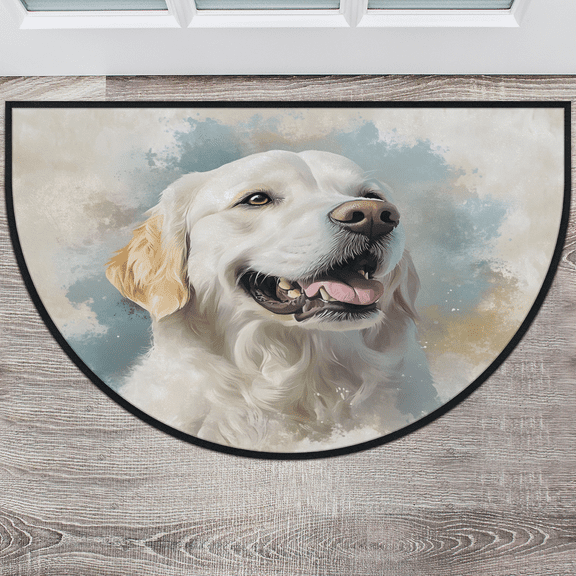 CURLYOOT Retriever Dog Animal Half Round Door Mat 40'' x 63'', Indoor Outdoor Entrance Rug, Semi Circular Area Rug, Non Slip Washable Absorbent Doormat, Laundry Room Rug