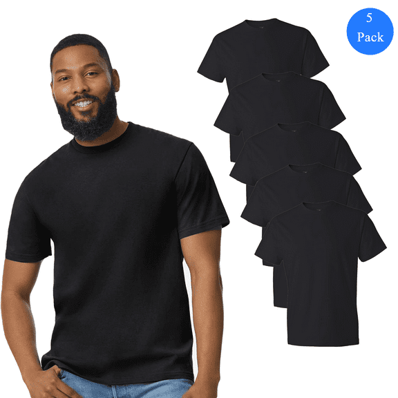 Gildan Men's Softstyle Lightweight T-Shirt, Solid 100 Ring-Spun Cotton Bulk Black Tee, 5 Pack, S