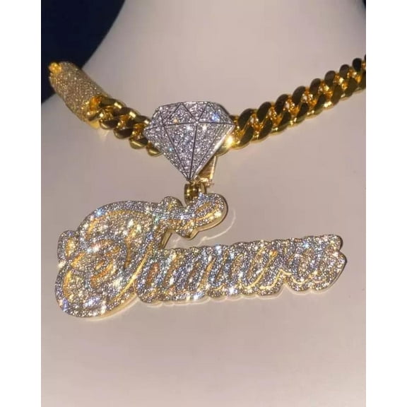 3.50 Ct Round Cut Real Moissanite Customize Name Pendant 14K Yellow Gold Plated Birthday gifts No Chain