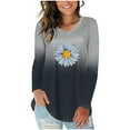 thumbnail image 2 of Scyoekwg Womens Long Sleeve Tops V Neck Florl Print Graphic Tee Casual Loose Fit Lightweight Blouse Gradient Color Womens Tops #B05-Gray S, 2 of 4