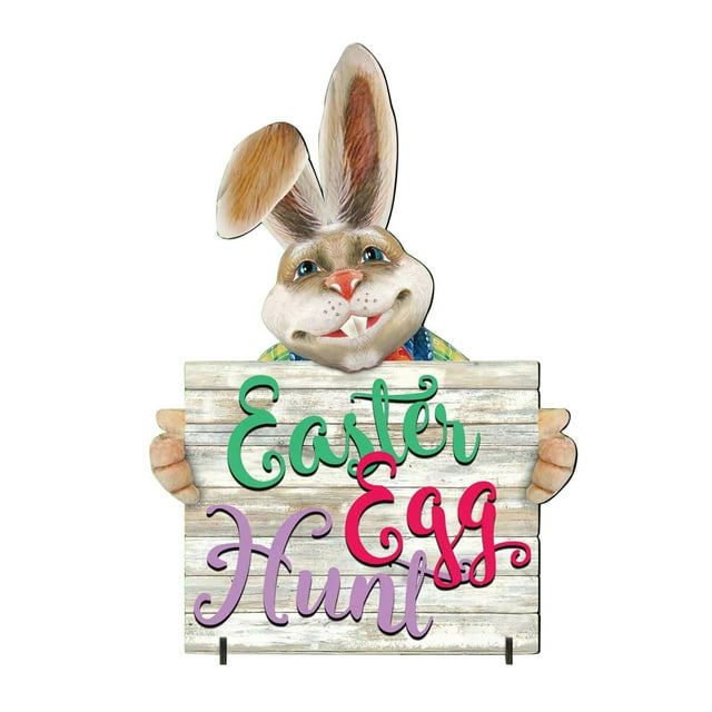 Binwennn Easter Cards for Kids Classroom Easter Plywood Rabbit Insert Sign Easter Meat Courtyard Venue Decoration