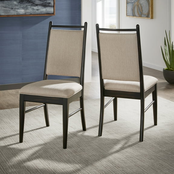 Weston Home Alta Wood Finish Beige Fabric Dining Chair, Set of 2, Black Oak