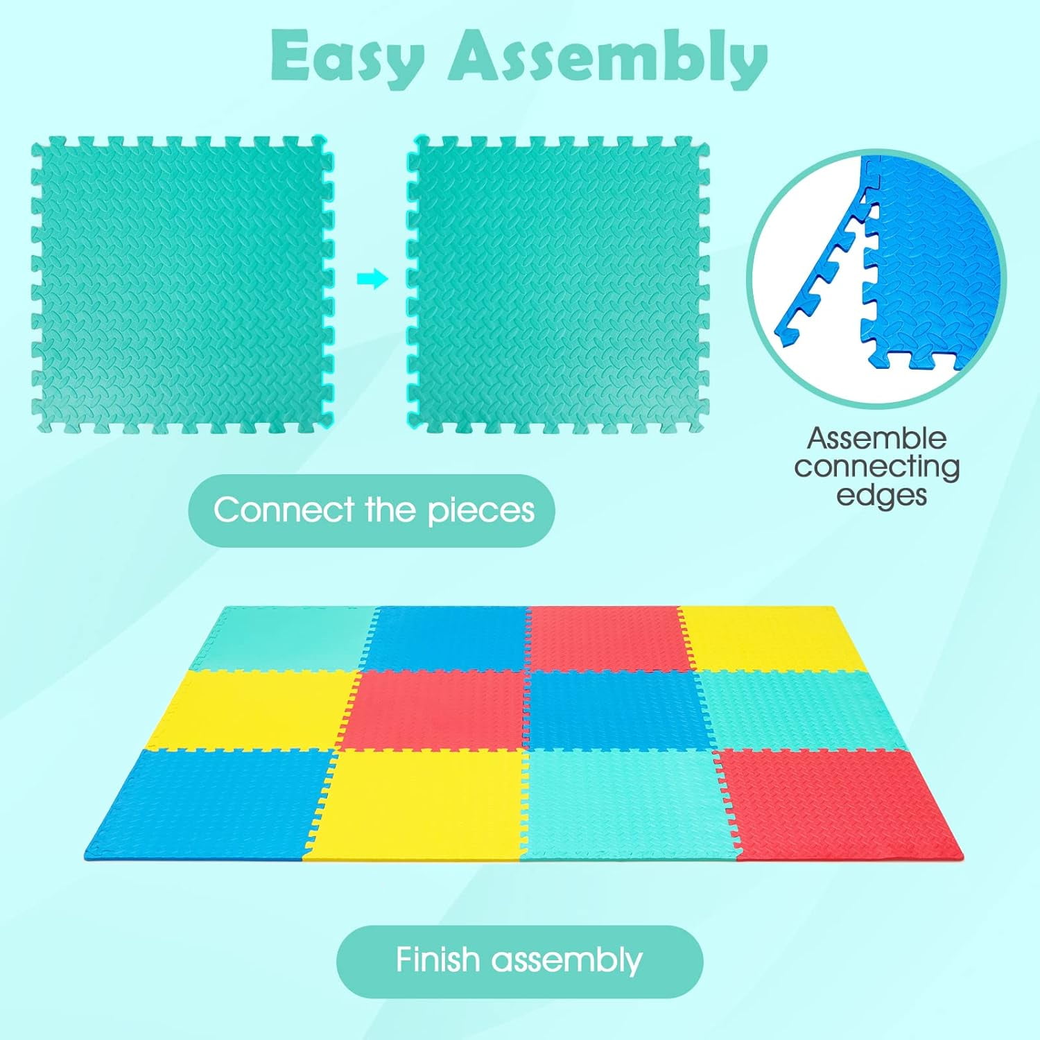 Favory 12 Tiles Exercise Flooring Mats with Border, Non-Slip EVA Foam Protective Mats, Elastic Puzzle Play Mats, 1/2" Interlocking Floor Mats for Home Gym, Fitness Room, Workshop Equipment