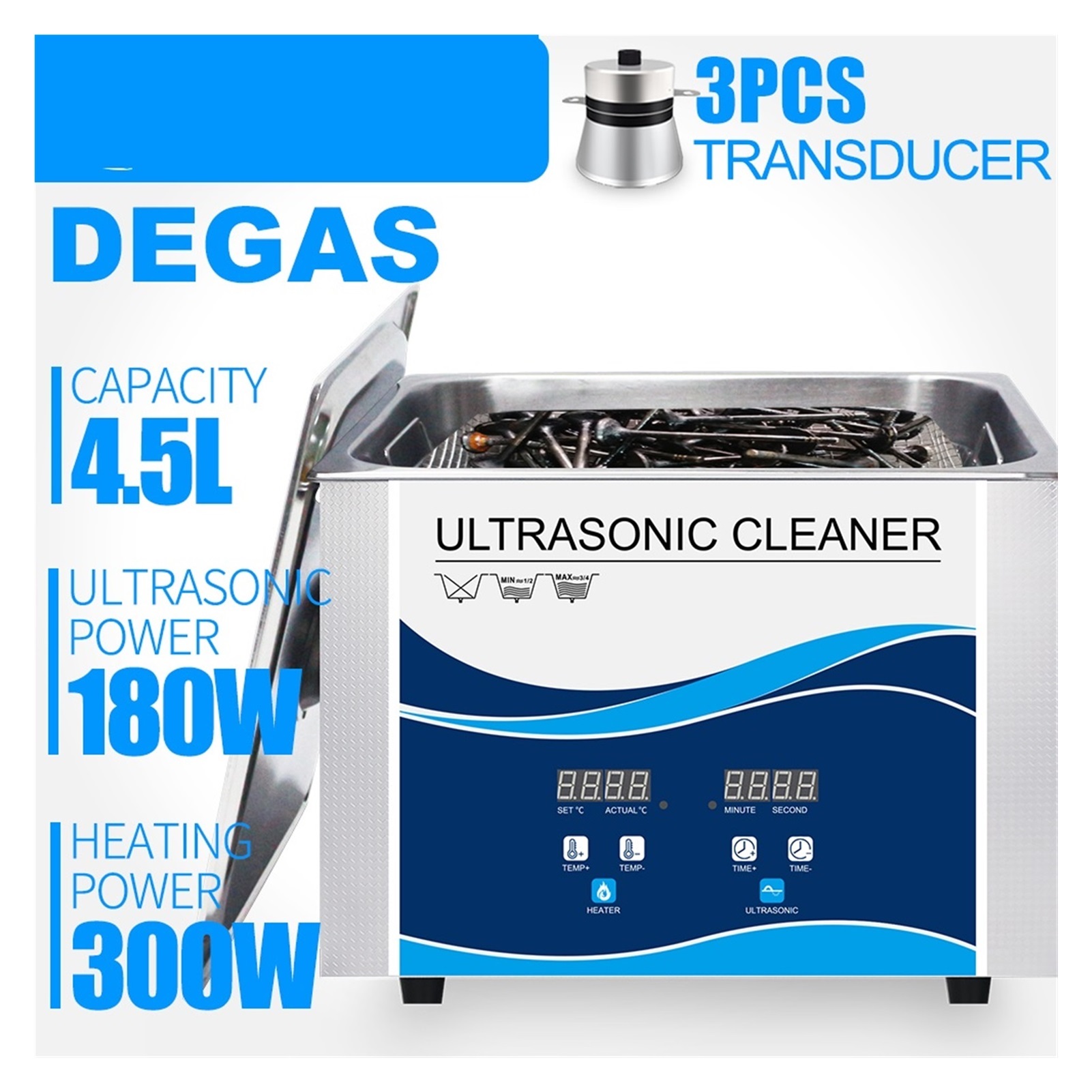 Digital Ultrasonic Cleaner Portable Bath 4.5L 180W With Heater Dental Clinic Nail Surgical Tools Chains Parts ,Strong Cleaning