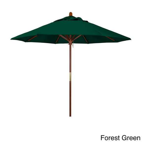 California Umbrella 9' Grove Series Patio Umbrella With Wood Pole Hardwood Ribs Push Lift With Sunbrella 1A Forest Green Fabric