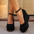thumbnail image 2 of Crunowin Women's Wedge Heel Sandals, One Button Waterproof Sole Round Toe Spring Style Sandals Black, 2 of 9