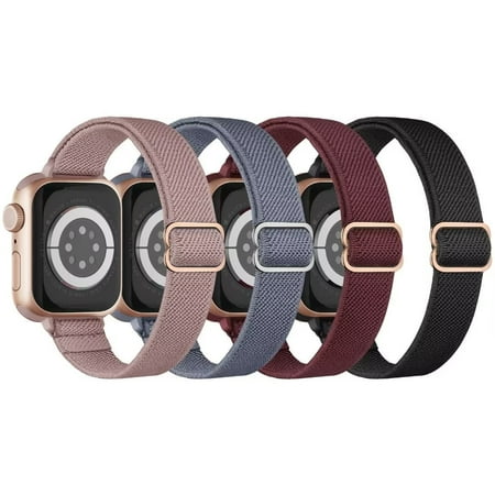 Slim Stretchy Nylon Solo Loop Bands Compatible with Apple Watch Band 38mm 40mm 41mm 42mm 44mm 45mm, Adjustable Braided Sport Elastic Thin Wristbands Women Straps for iWatch Series 7/6/5/4/3/2/1/SE