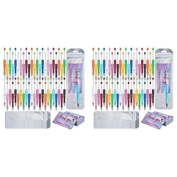 Kit de BolíGrafos con Cuentas de 100 Piezas, BolíGrafos con Cuentas de PláStico de Colores, Tarjetas de Agradecimiento de Papel de Aluminio una Granel para Oficina y Escuela