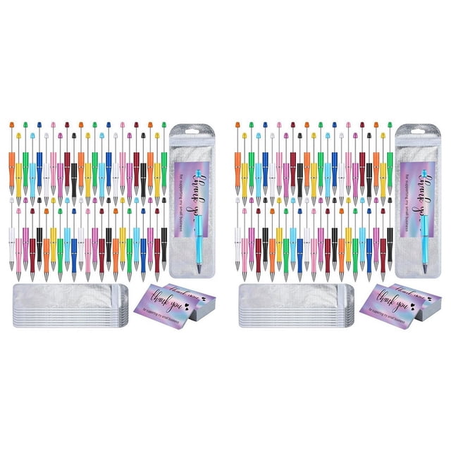 Kit de BolíGrafos con Cuentas de 100 Piezas, BolíGrafos con Cuentas de PláStico de Colores, Tarjetas de Agradecimiento de Papel de Aluminio una Granel para Oficina y Escuela