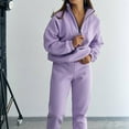 thumbnail image 4 of YUGYXL Womens Sweatsuit 2 Piece Outfits Fall Winter Fleece Half Zip Sweatshirts and Sweatpants Joggers Set Purple L, 4 of 8