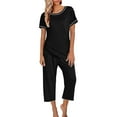 thumbnail image 2 of Rigardu Pajama Sets for Women 2 Piece Short Sleeve Womens Pajamas Short Sleeve Sleepwear Tops and Capri Pants Print Pajama Sets with Pockets Pajamas Suit Womens Pajamas Set Black L, 2 of 6