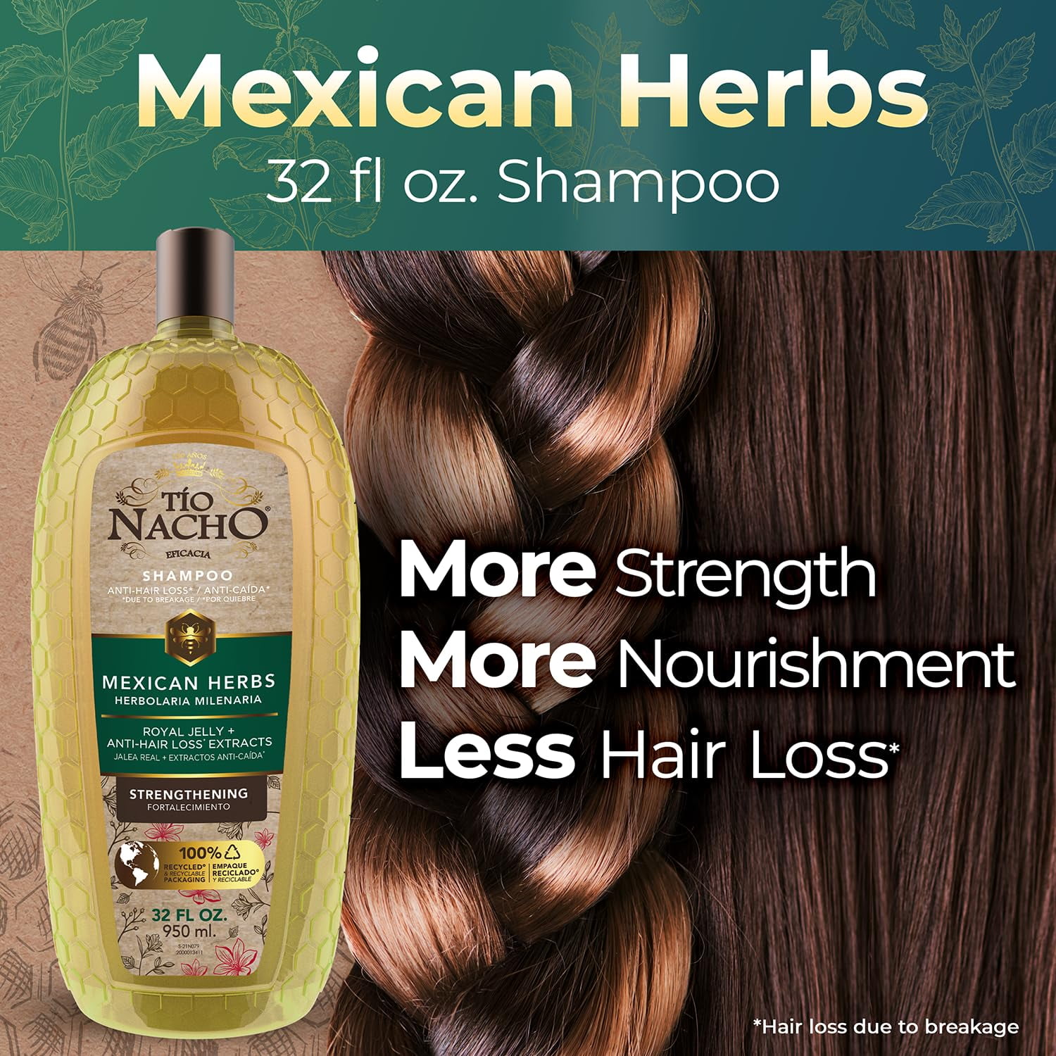Tío Nacho Mexican Herbs Shampoo – Strengthening, Anti Hair Loss & Breakage, 32 Fl Oz (2 Pack)