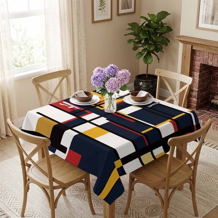 Modern Geometric Square Tablecloth 54x54 Inch Mondrian Abstract Art Waterproof Polyester Tablecloth for Dining Table Washable Table Cover for Kitchen Dining Room Wedding Decoration Stain Resistant