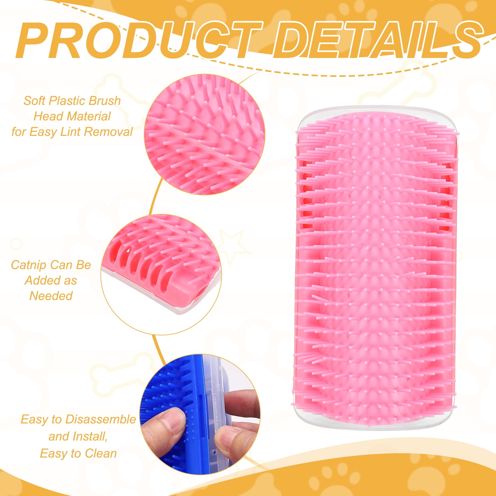 Uxcell Self Grooming Cat Brush, Cat Self Groomer Scratcher with Catnip Softer Cat Face Scratchers Wall Corner Groomer Massage Combs (4Pcs, L, Pink) for Long Short Fur Pets/Kittens/Puppies