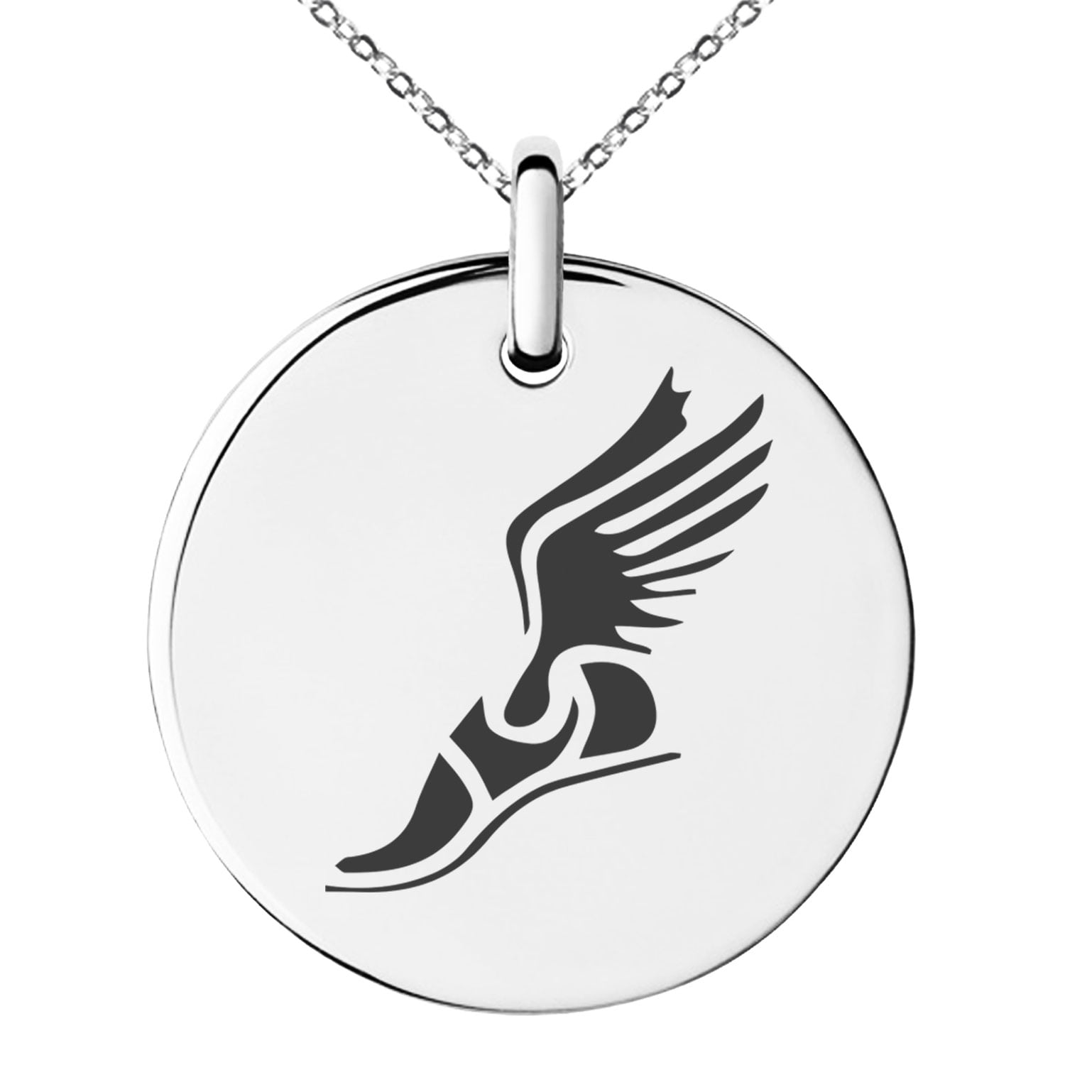 Stainless Steel Hermes Greek Messenger of Gods Engraved Small Medallion Circle Charm Pendant