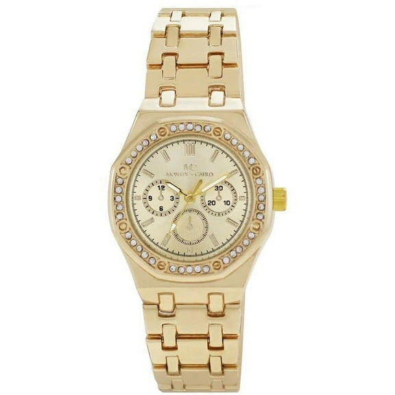34mm Montres Carlo Fashion Modern Stones Dial Luxury Women Dress Bracelet Watch (Gold)