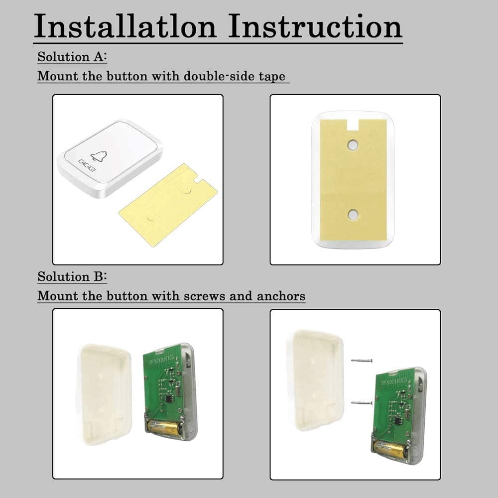 Wireless Doorbell, Waterproof Door bell Chime Operating at Over 1000 Feet with 4 Volume Levels, 58 Melodies (White)