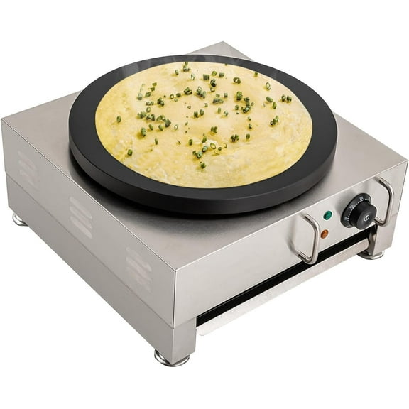 110V Commercial 16-Inch Electric Crepe Maker with A Drawer Type Warmer,Nonstick Crepe Pan Single Hotplate with Adjustable Temperature Control for Roti, Tortilla, Eggs, BBQ,(Electric/with Plug)