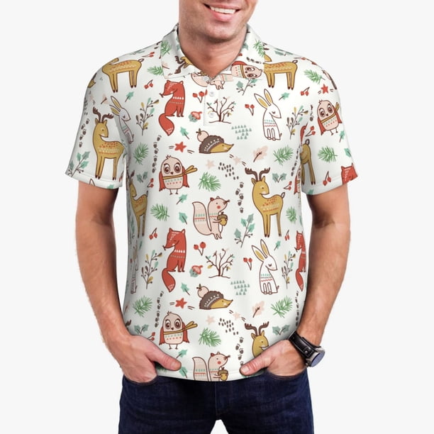 Balery Cute Little Animals Camisa Polo de Hombre con Estampado, de Manga Corta y Tejido Medio, Camisa Tipo Golf Polo-4X-Large
