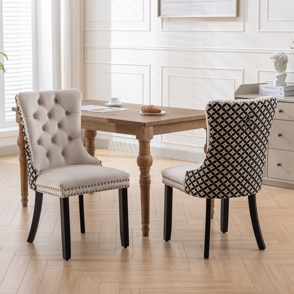 FFZ Set of 2 Velvet Dining Chairs with High Backrest and Solid Wood Legs, 25.5 x 19.7 x 37.4 inch, Beige