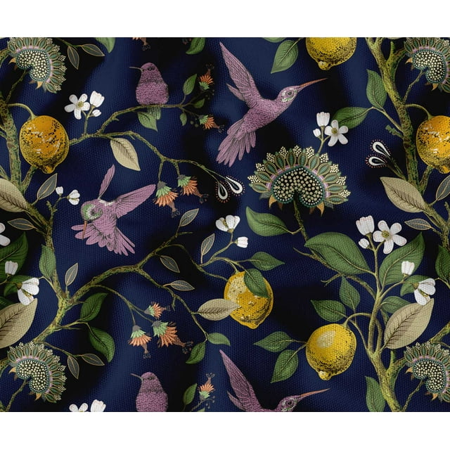 Soimoi Home & Outdoor Upholstery Fabric - Bird Pattern - 56" Wide by The Yard - Ideal for Chairs, Table Covers & DIY Projects - Blue