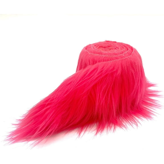 Shaggy Mohair Faux Fur Fabric Strips Ribbon, Pre Cut Roll, 2" Wide by 60" Long - Neon Pink